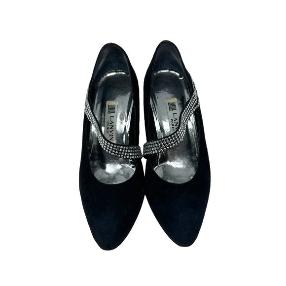 Lanvin Paris Vintage Black Satin Suede Rhinestone Band Bumps Size 35‎ / US 5 - Picture 2 of 8